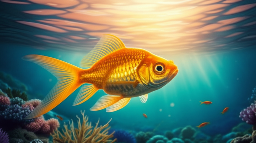 A golden fish swimming in the ocean